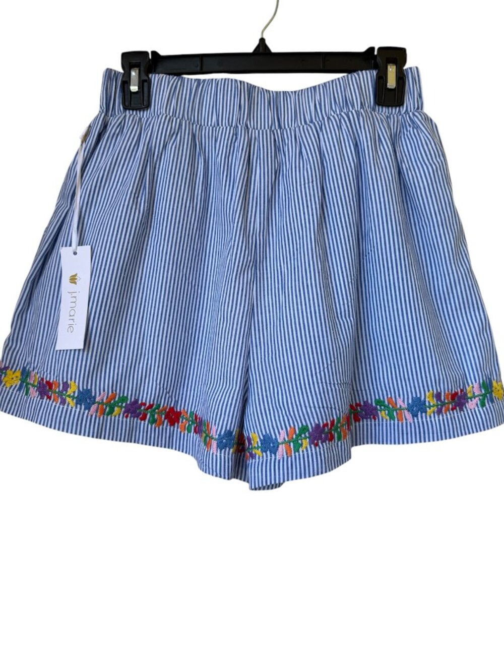 J. Marie Tristen Embroidered Summer Short Sz S Striped Elastic Waist Resortwear